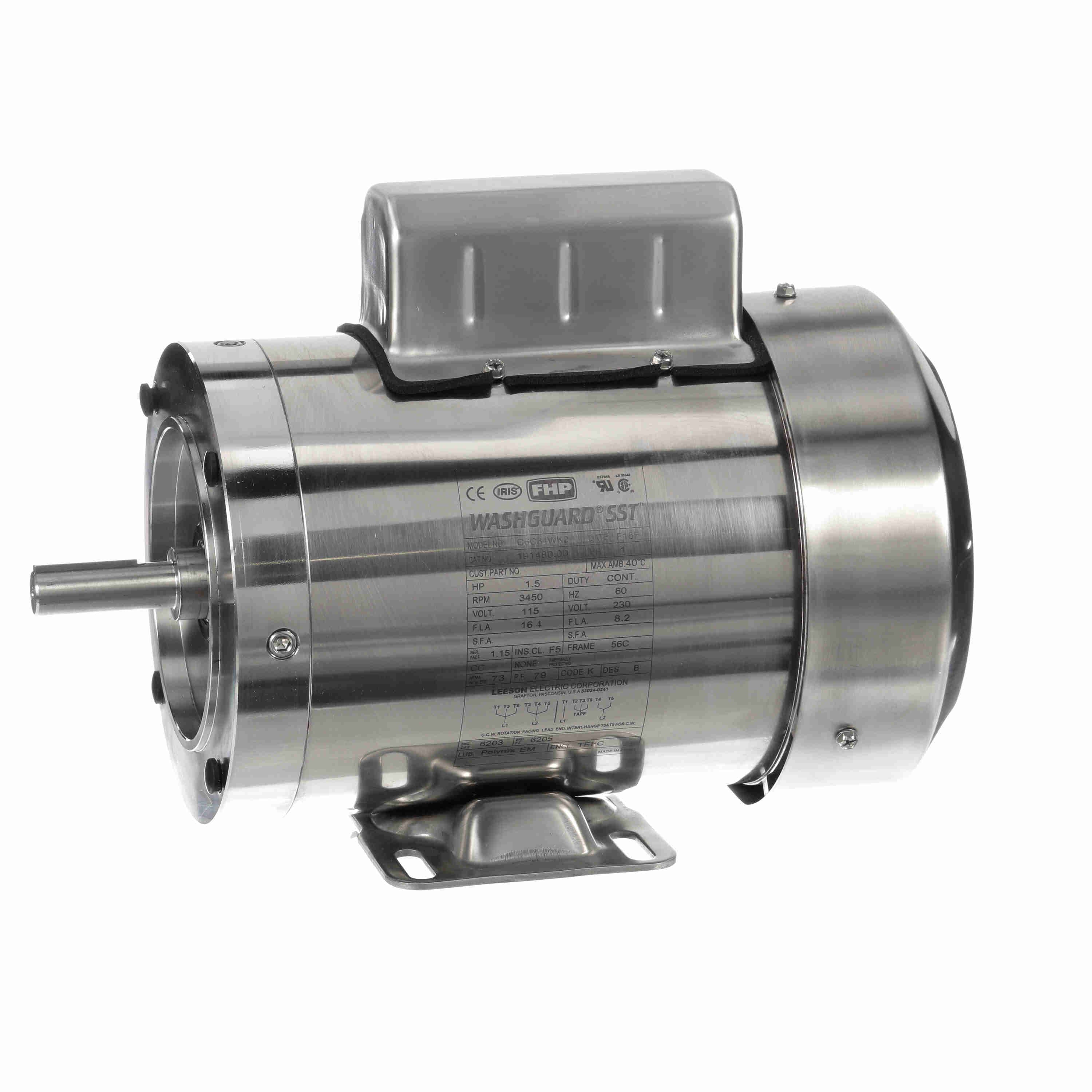 1.5HP Leeson Electric Stainless Steel Motor, Washdown Duty
