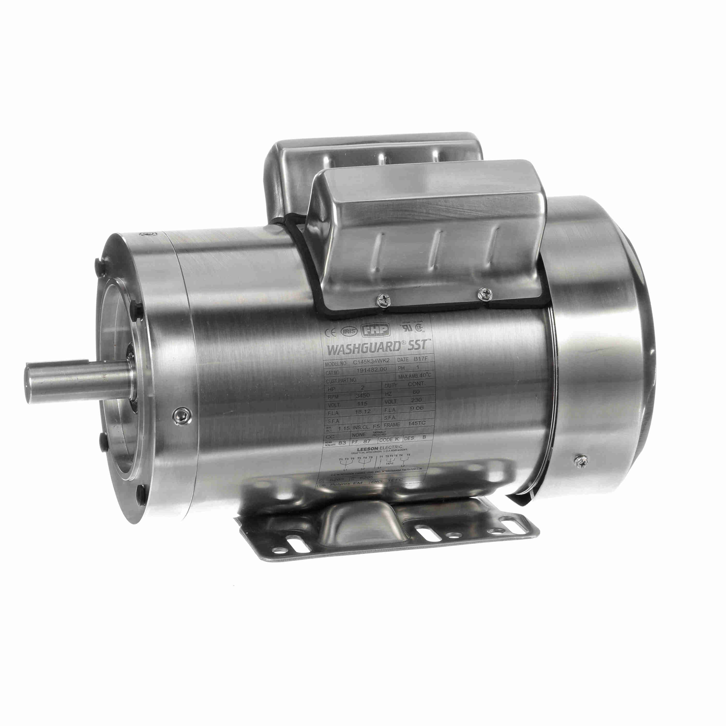 2HP Leeson Electric Stainless Steel Motor, Washdown Duty - 0