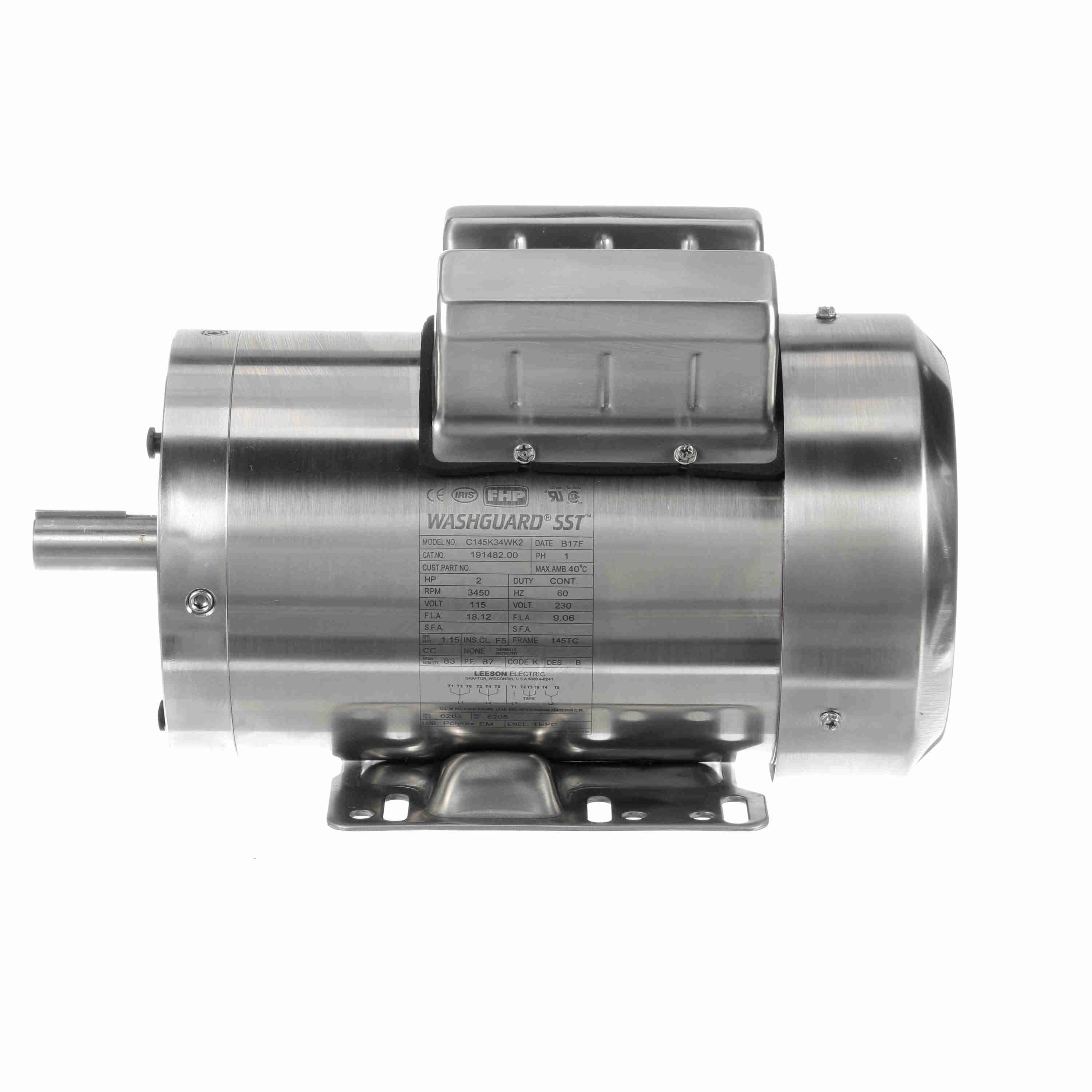 2HP Leeson Electric Stainless Steel Motor, Washdown Duty
