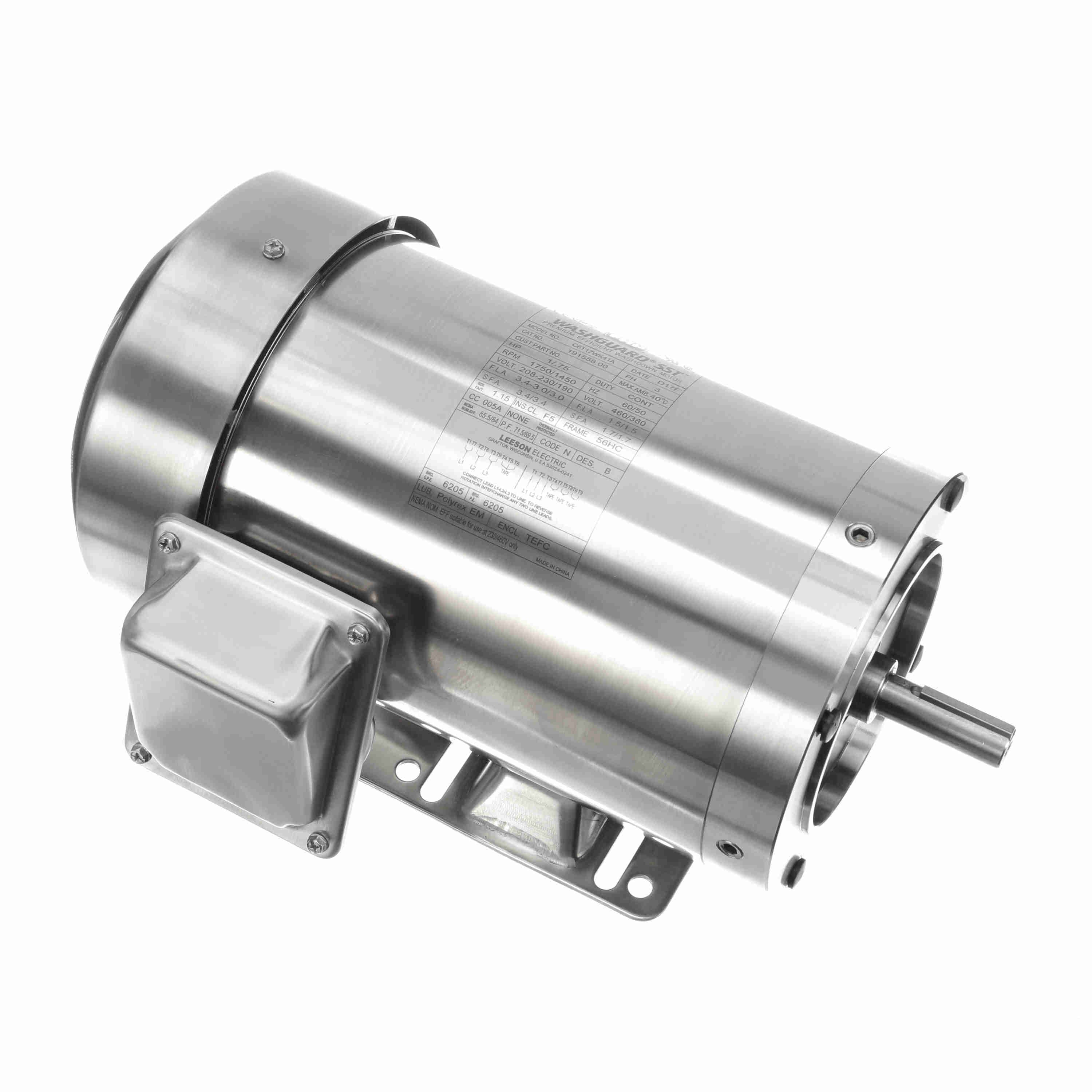 191558.00 1HP Leeson Electric SS Motor, Washdown