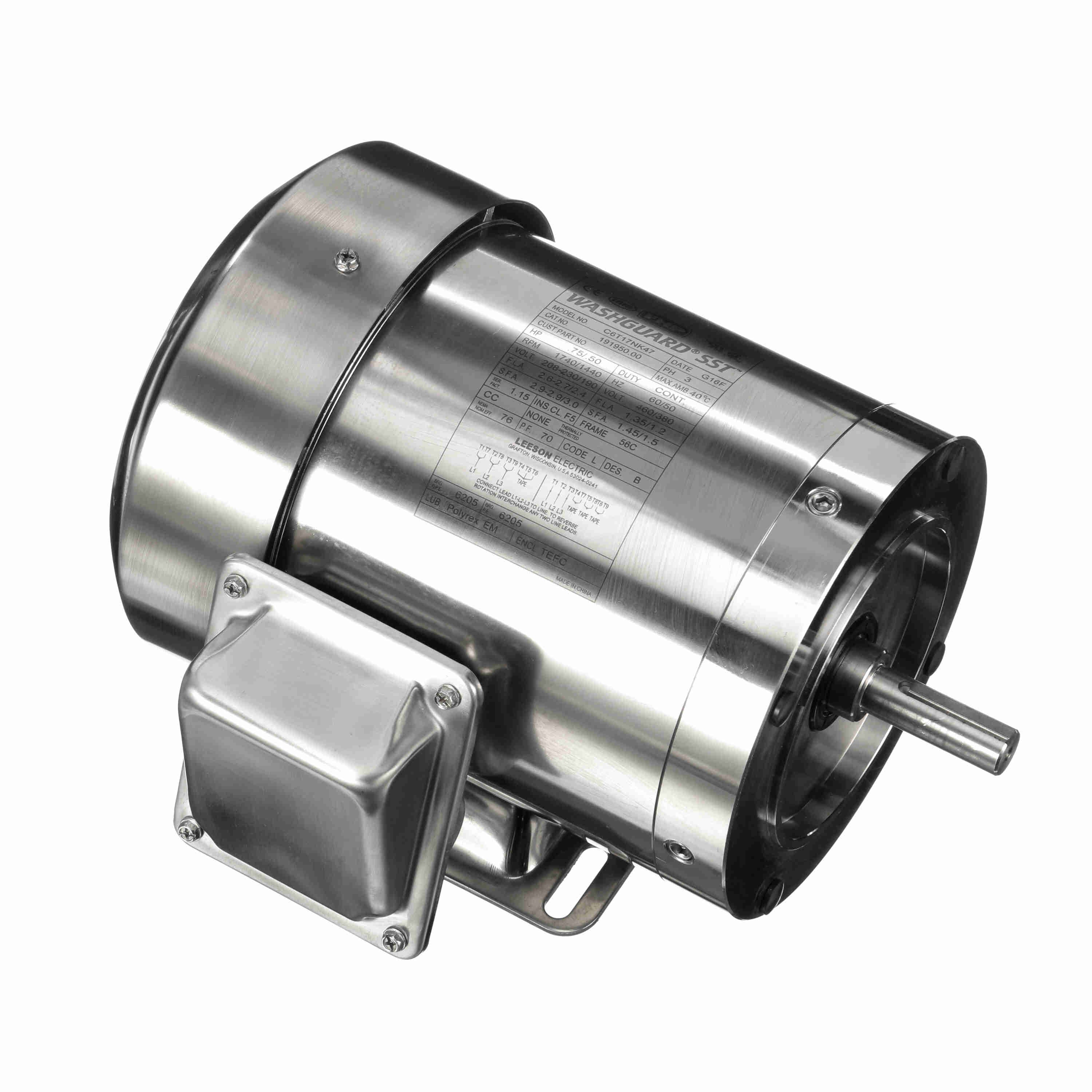 191950.00 3/4HP Leeson Electric SS Motor, Washdown