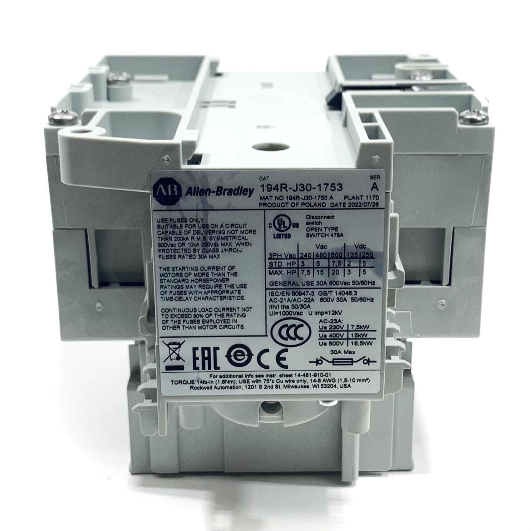194R-J30-1753 Allen Bradley Disconnect Switch