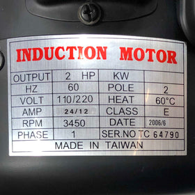 1.471KW Induction Motor 2Hp, 60Hz, 110/220V,  24/12Amp, 3450Rpm, 1Ph - 0