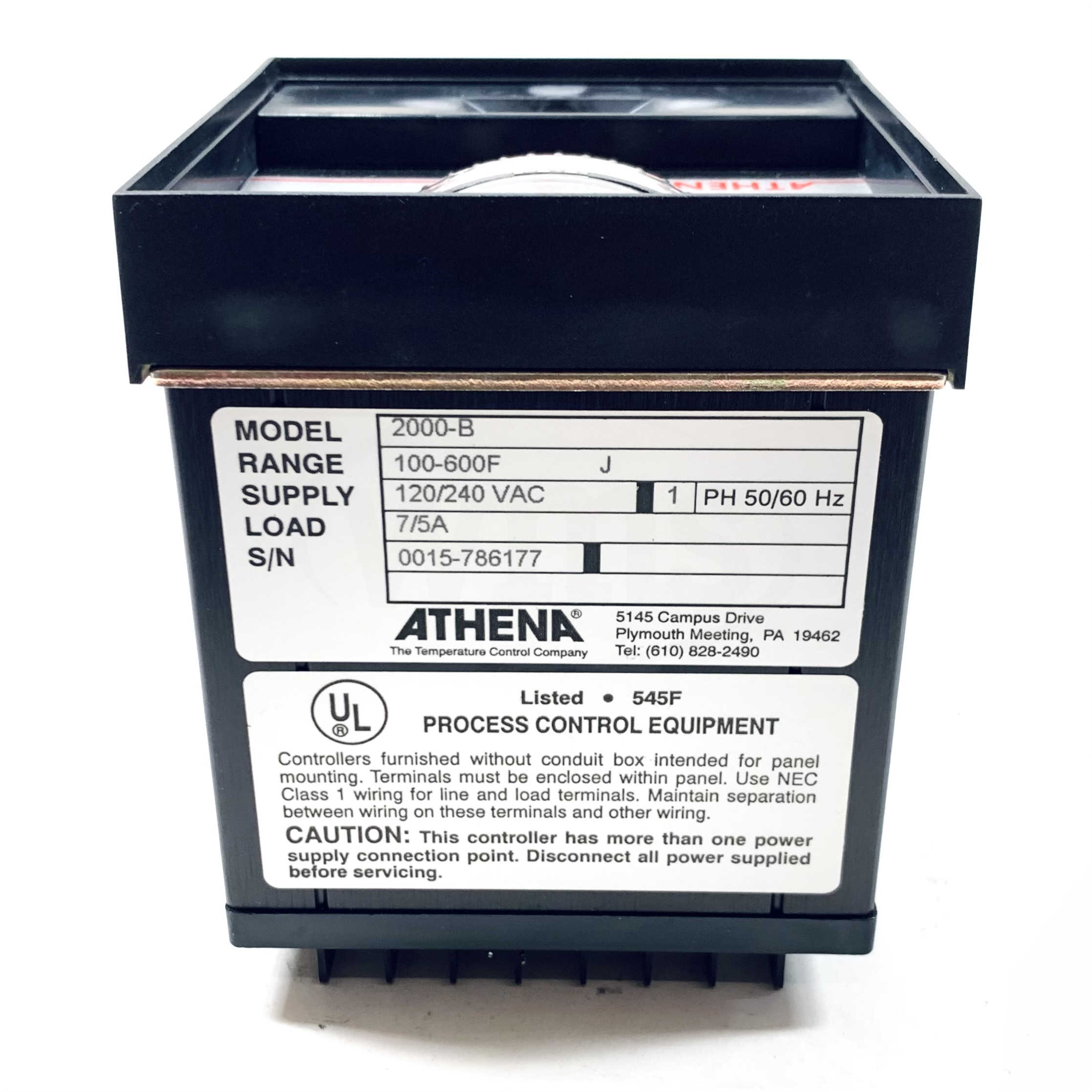 2000-B 100-600F Athena Temperature Controller, 120/240VAC, 7/5A, 1Ph, 50/60Hz - 0