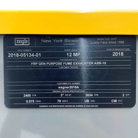 2018-05134-01 New York Blower FRP Gen Purpose Fume Exhauster ARR-10
