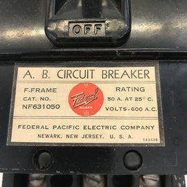 NF631050 FPE Circuit Breaker, 50 Amp 600VAC