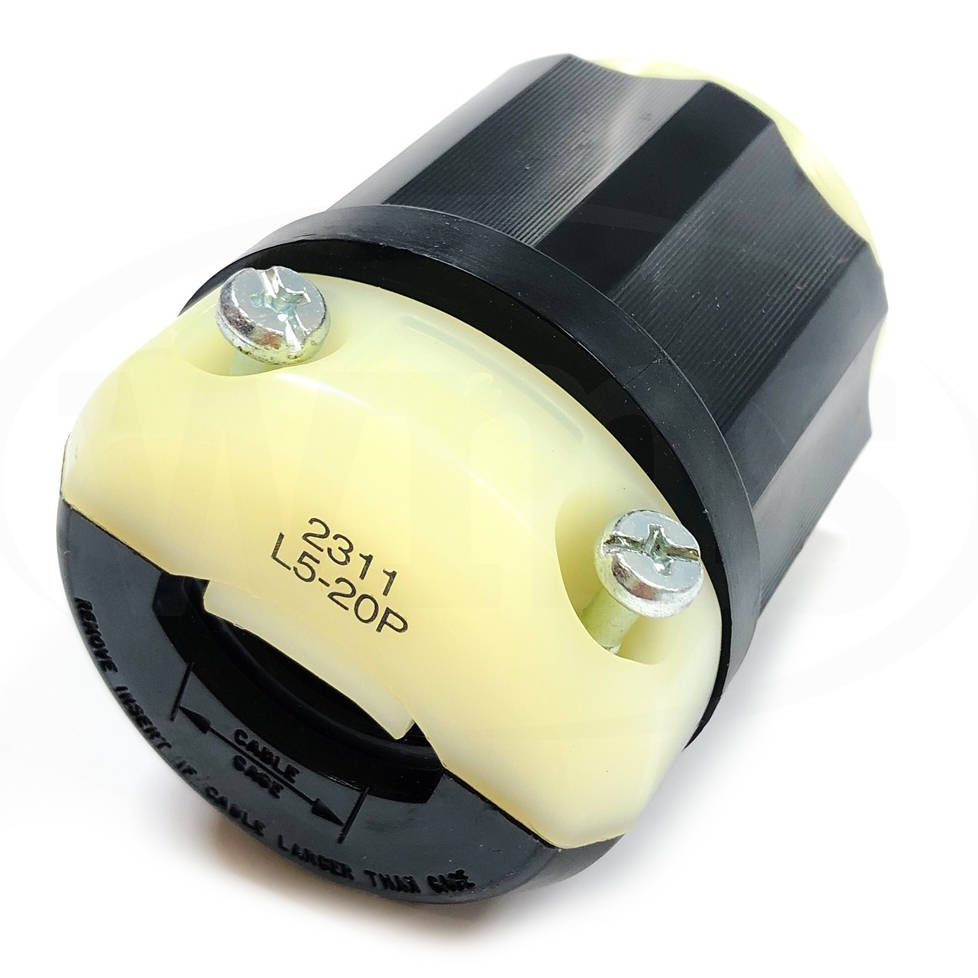 2311 Leviton Locking Plug, 20A, 125V, Industrial Grade, Black&White, Nema L5-20P