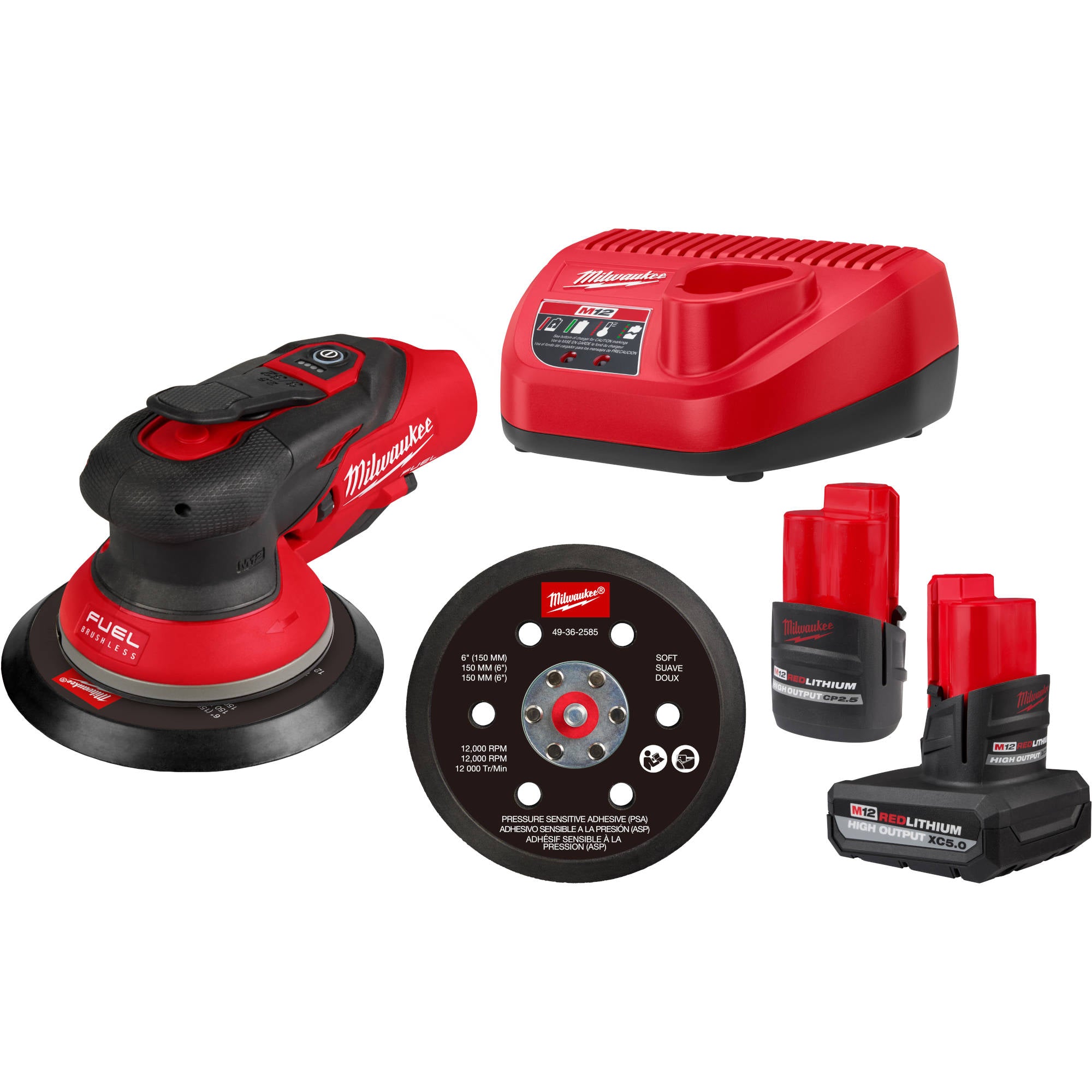 2584-22CX Milwaukee M12 FUEL 6" Random Orbital Sander Kit (3/32")
