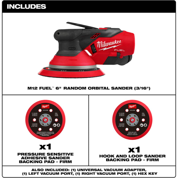 2585-20 Milwaukee M12 FUEL 6" Random Orbital Sander (3/16")