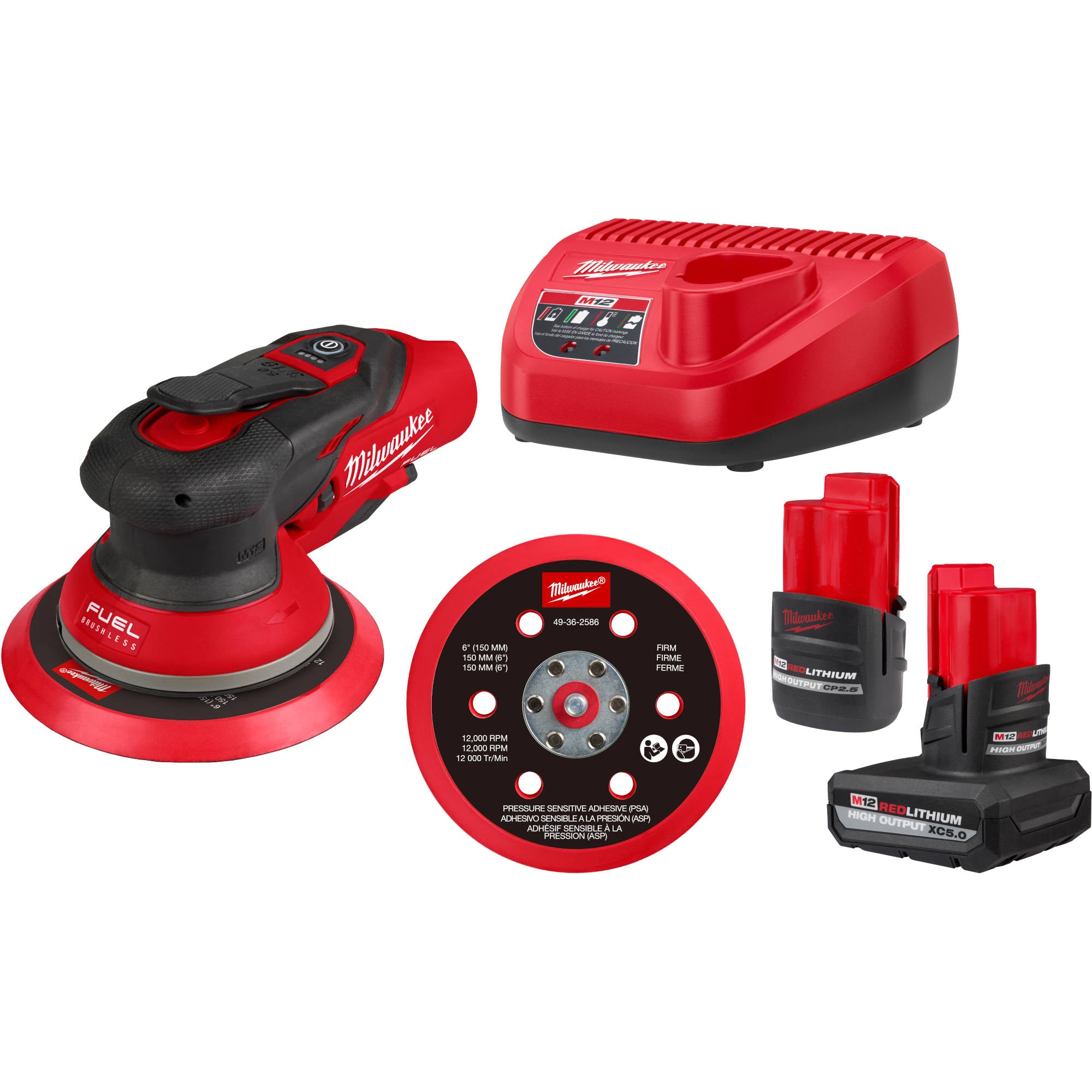 2585-22CX Milwaukee M12 FUEL 6" Random Orbital Sander Kit (3/16")