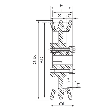 2BK55H 5.25" "H" Style BK Double Groove V-Pulley