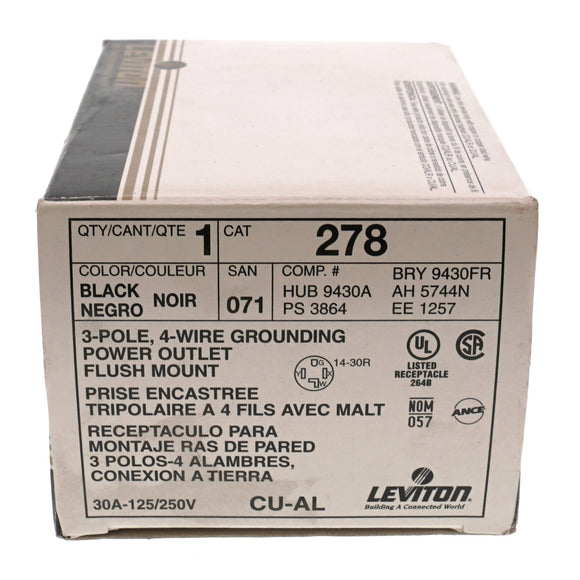 Leviton 278 Flush Mount Power Outlet 30A 125/250V
