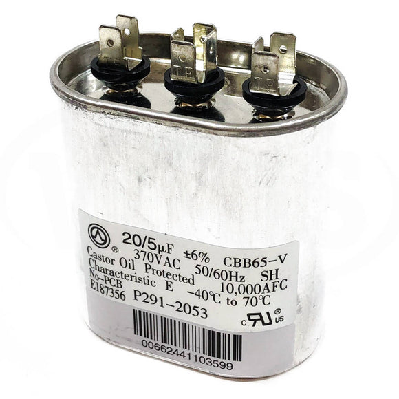 291-2053 Carrier Run Capacitor, Oval, 370VAC 20/5uF