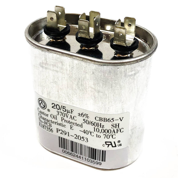 291-2053 Carrier Run Capacitor, Oval, 370VAC 20/5uF