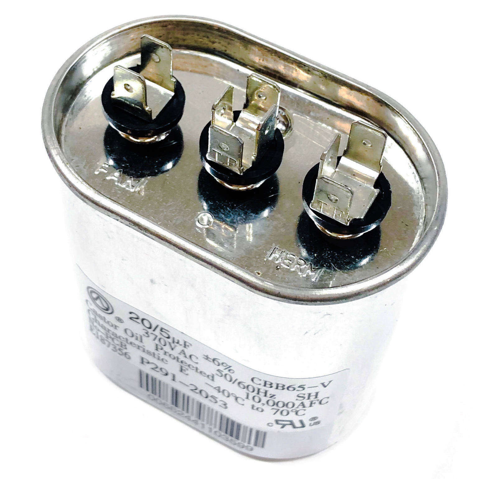 291-2053 Carrier Run Capacitor, Oval, 370VAC 20/5uF - 0