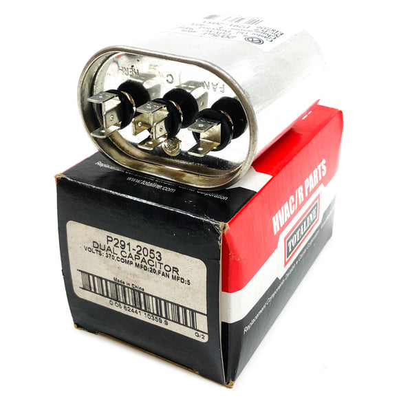 291-2053 Carrier Run Capacitor, Oval, 370VAC 20/5uF