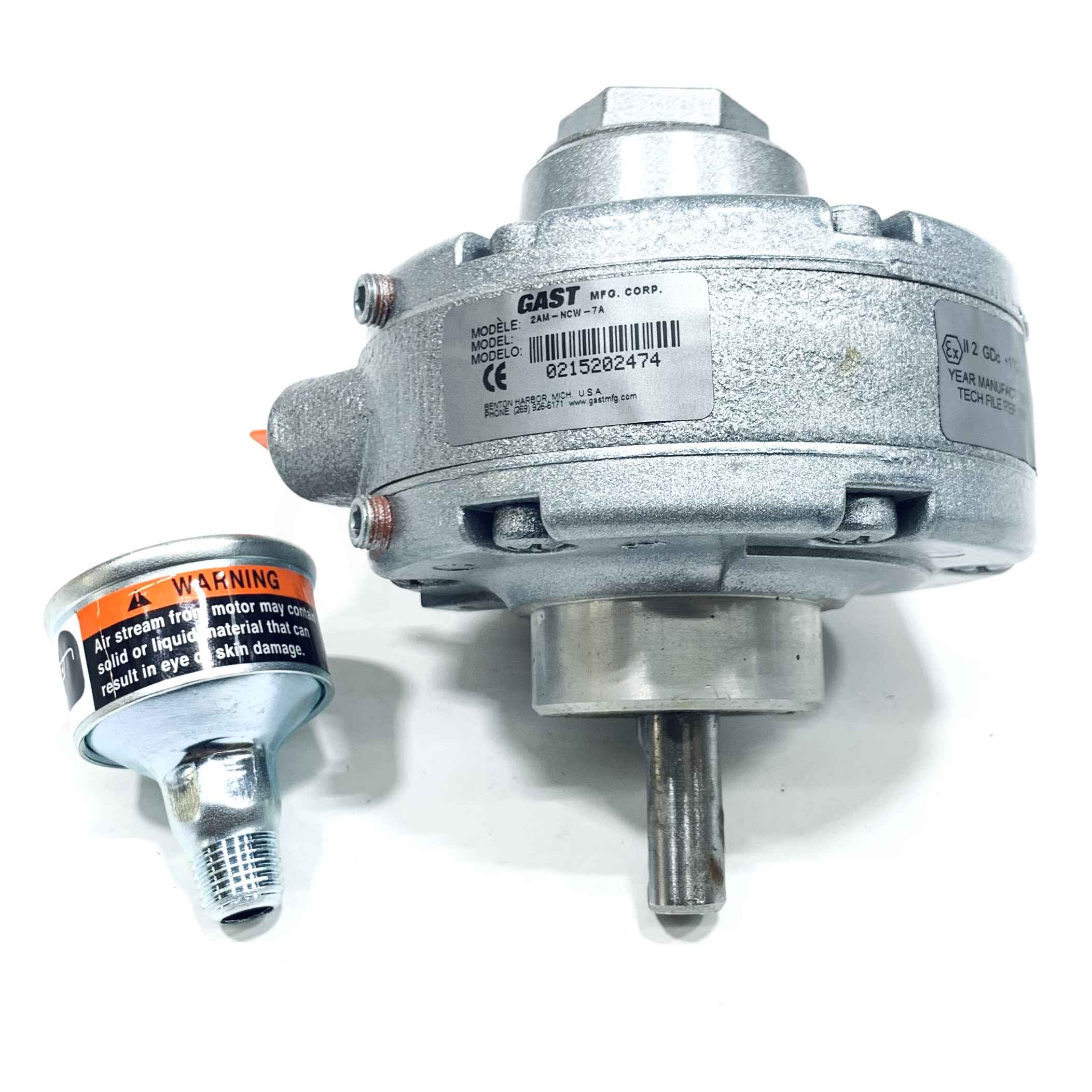 2AM-NCW-7A Gast Air Motor, 0.9 hp, 19.5 in-lb Torque, 3,000 RPM, 30 Cfm, Hub,1/4