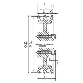 2BK55H 5.25" "H" Style BK Double Groove V-Pulley - 0