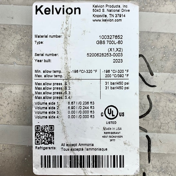 GBS700L-60 Kelvion Heat Exchanger, 60-Plate, High-Efficiency Cooling Unit