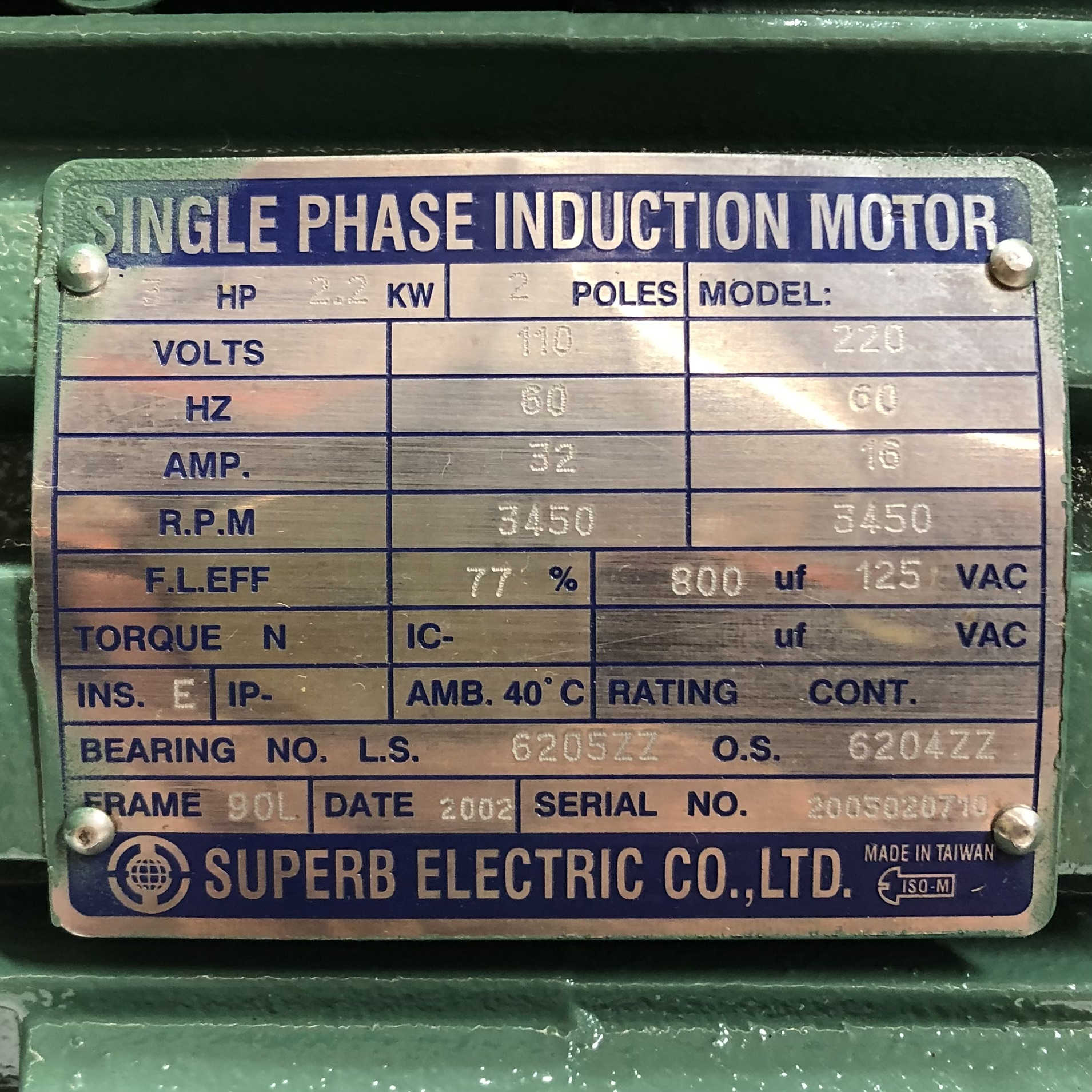 2.2KW Superb Electric Single Phase Induction Motor 3Hp, 110-220V, 60Hz, 32-16Hz - 0