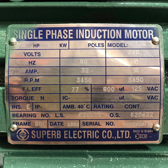 2.2KW Superb Electric Single Phase Induction Motor 3Hp, 110-220V, 60Hz, 32-16Hz