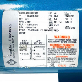 33GB5-1-1/2F Burks Inline Centrifugal Pump 60Hz, 3500 RPM, 3 Ph, 1/3 HP