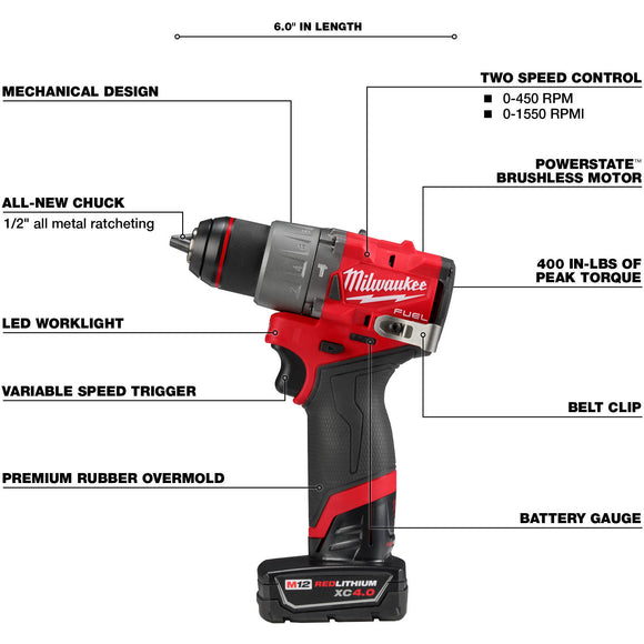 3404-22 Milwaukee M12 FUEL 1/2" Hammer Drill/Driver Kit
