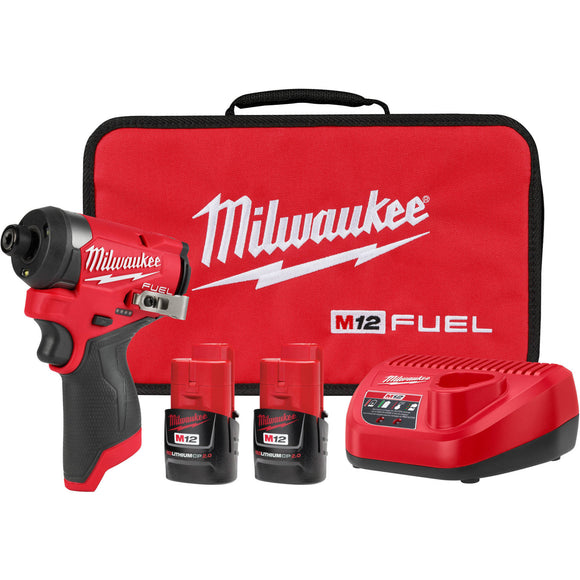 3453-22 Milwaukee M12 FUEL 1/4" Hex Impact Driver Kit