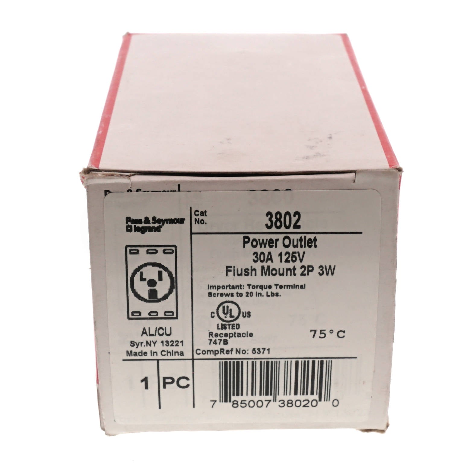 Pass & Seymour 3802 Flush Receptacle, 30 Amp, 125 VAC