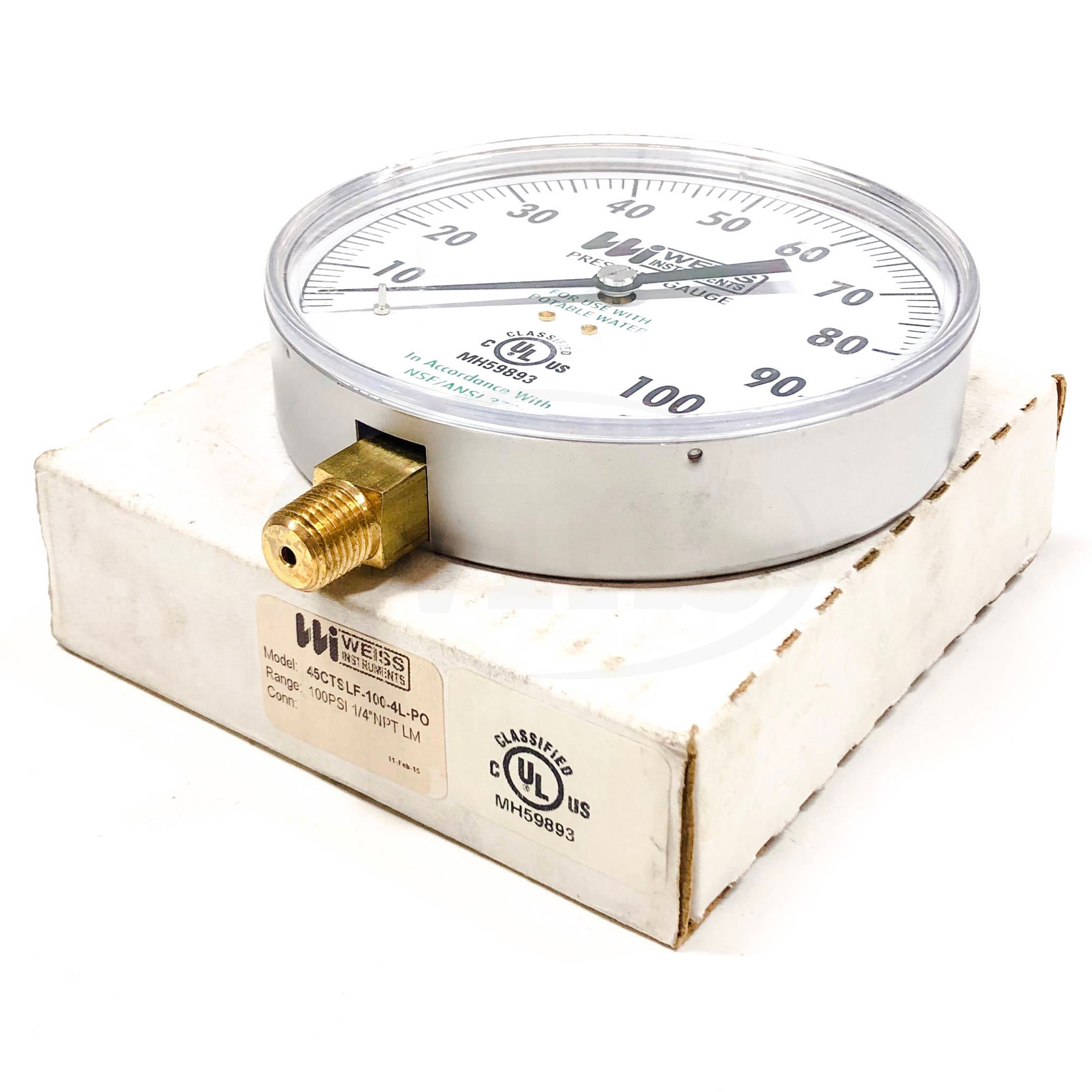45CTSLF-100-4L-PO Weiss Instruments Pressure Gauge 100 PSI 1/4" NPT LM
