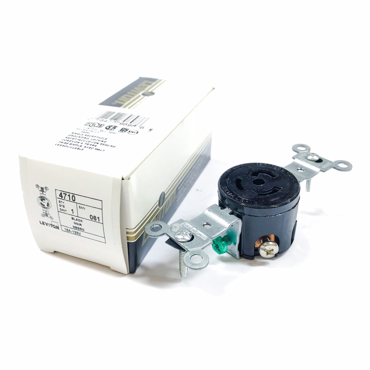 4710 Leviton Black Wall Receptacle, 15 Amp 125 Volt, Black - 0