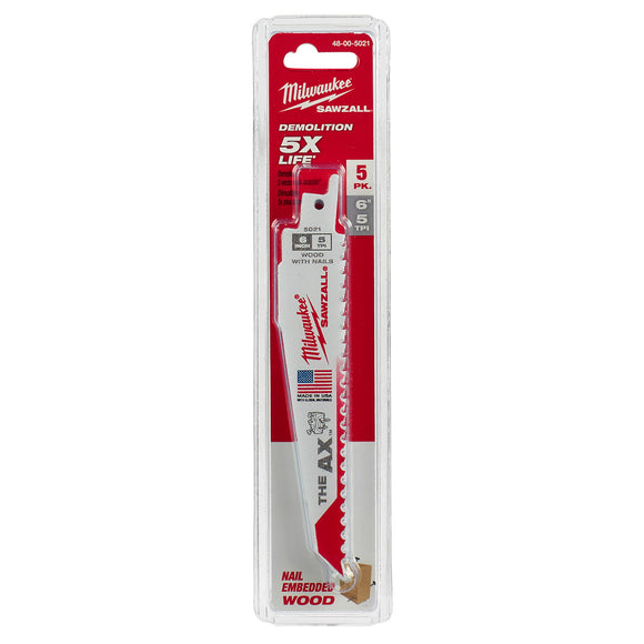 48-00-5021 6" 5 TPI The Ax Sawzall Blade (5 Pk)