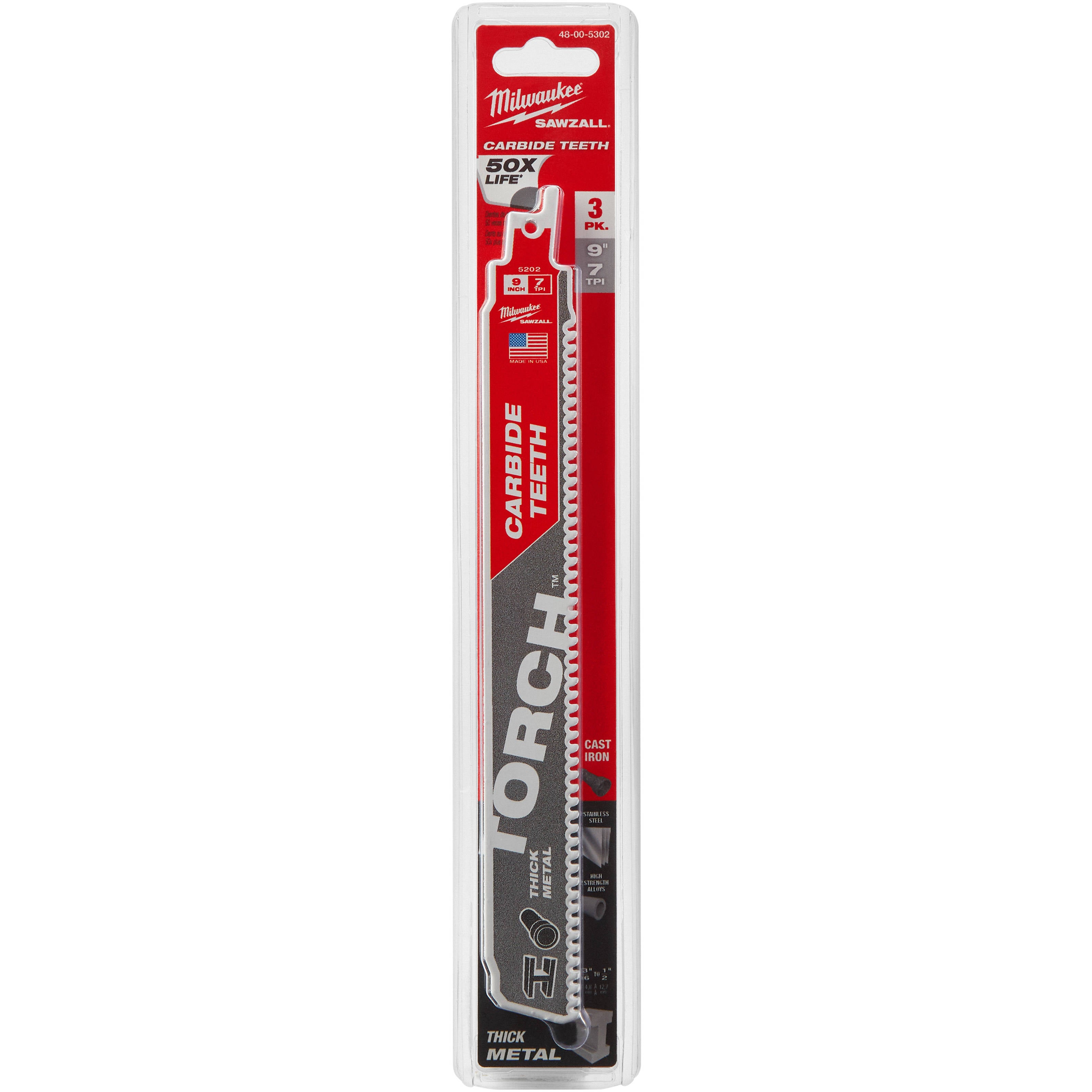48-00-5302 Milwaukee The TORCH with Carbide Teeth, 7T 9" Length, 3 Pack