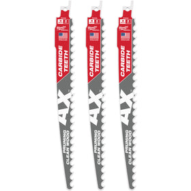 48-00-5332 Milwaukee 9" Clean Wood Pruning SAWZALL Blades, 3 Pack