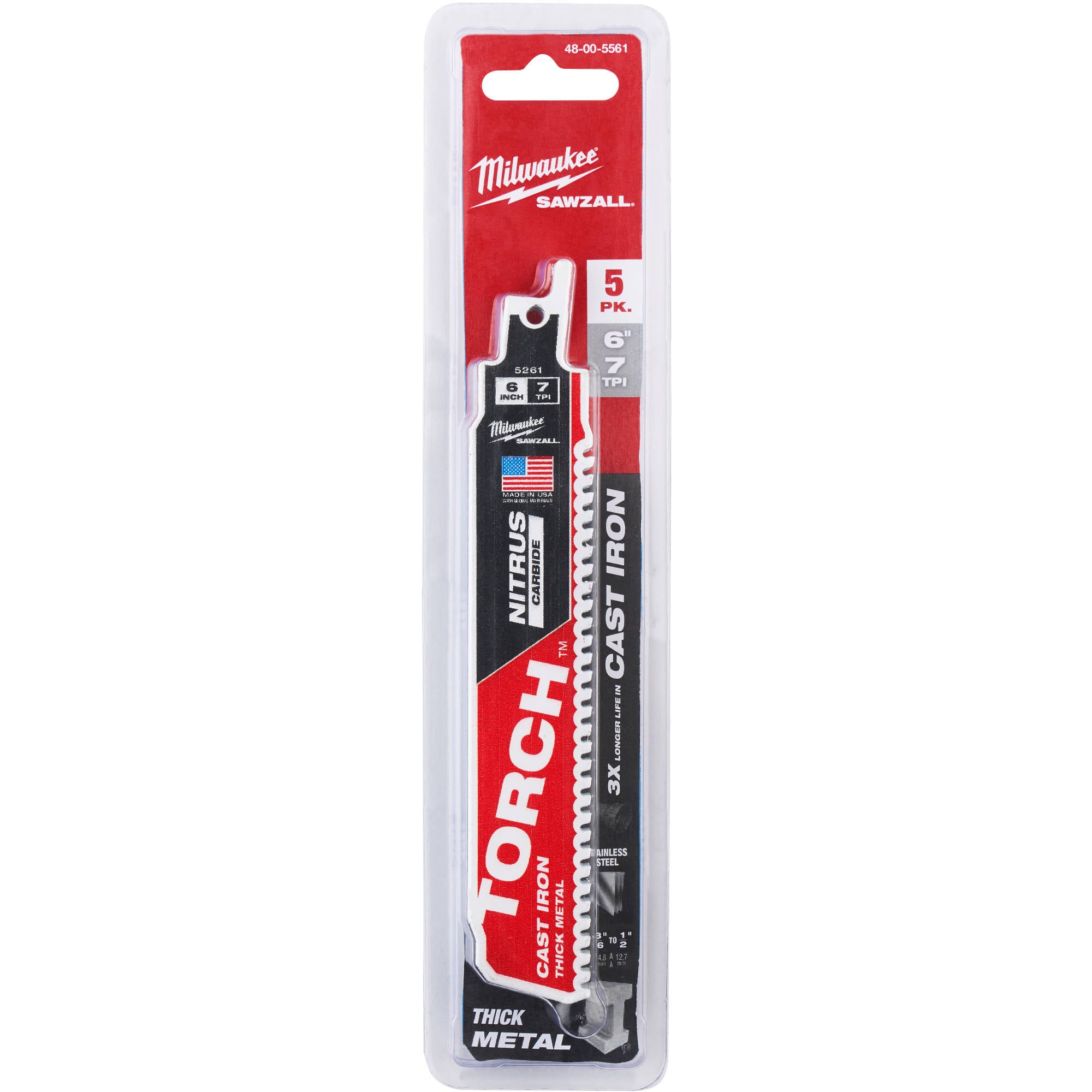 48-00-5561 Milwaukee 6" 7TPI The TORCH for Cast Iron with Nitrus Carbide, 5 Pack