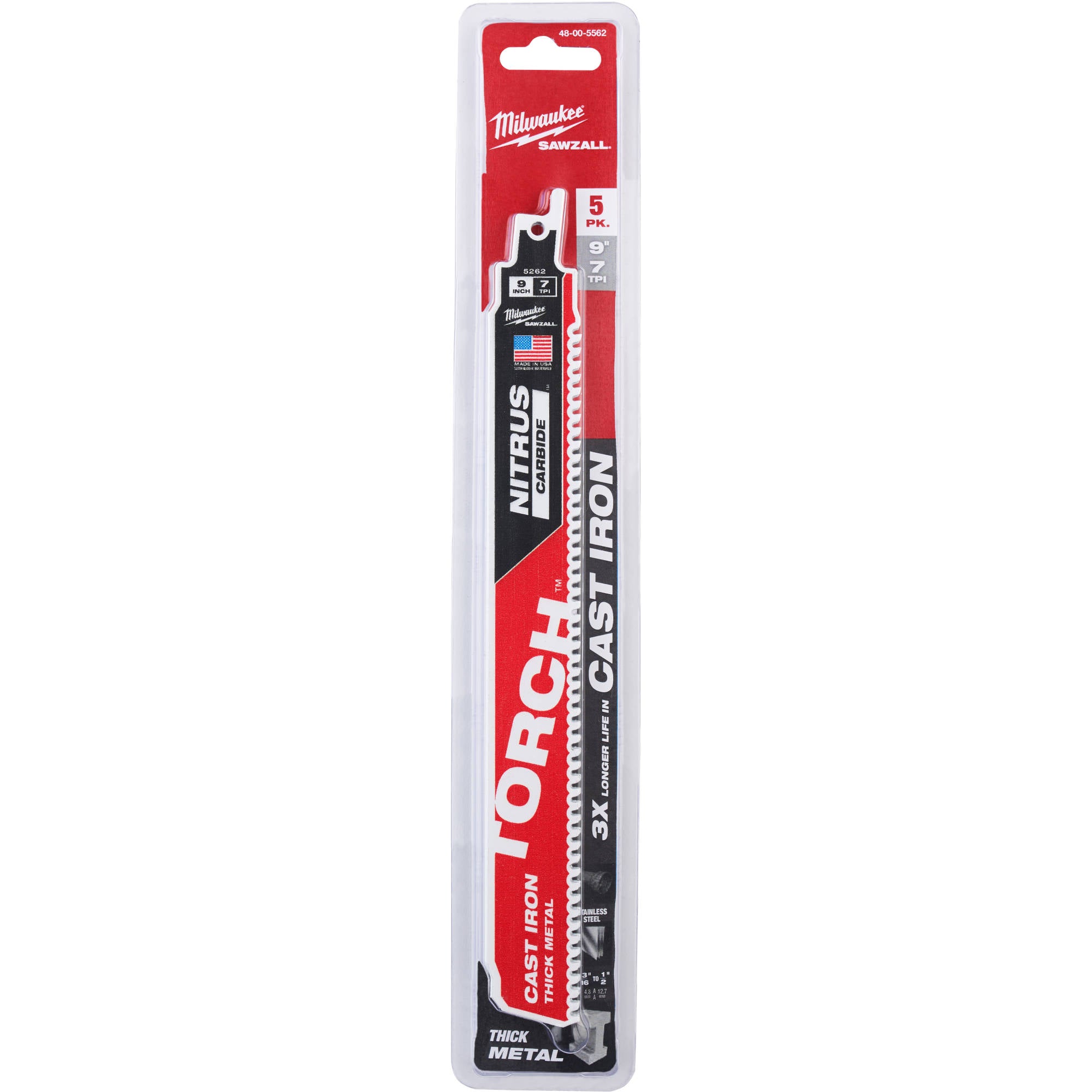 48-00-5562 MIlwaukee 9" 7TPI The TORCH with NITRUS CARBIDE, 5 Pack