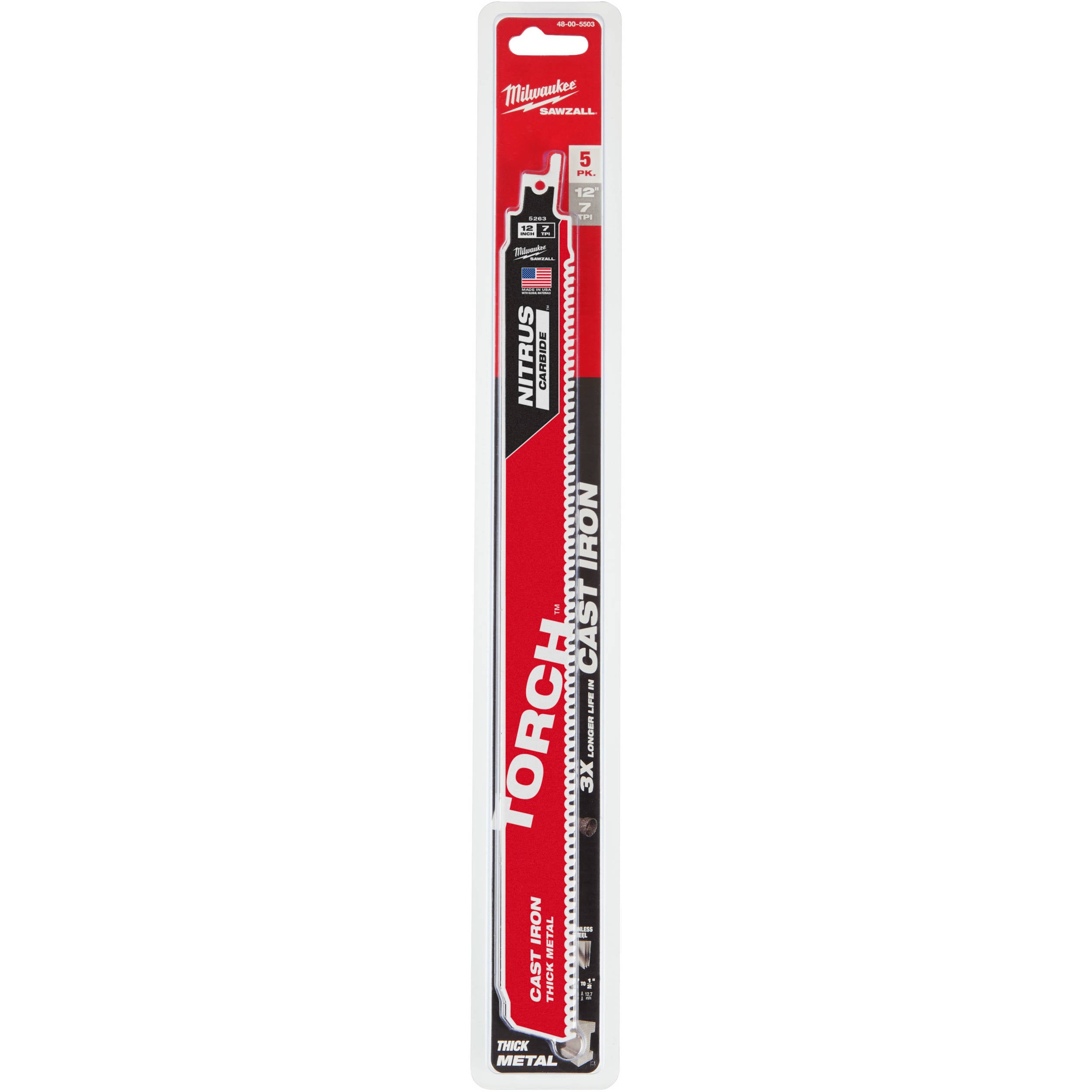 48-00-5563 Milwaukee 12" 7 TPI The TORCH with NITRUS Carbide SAWZALL Blade