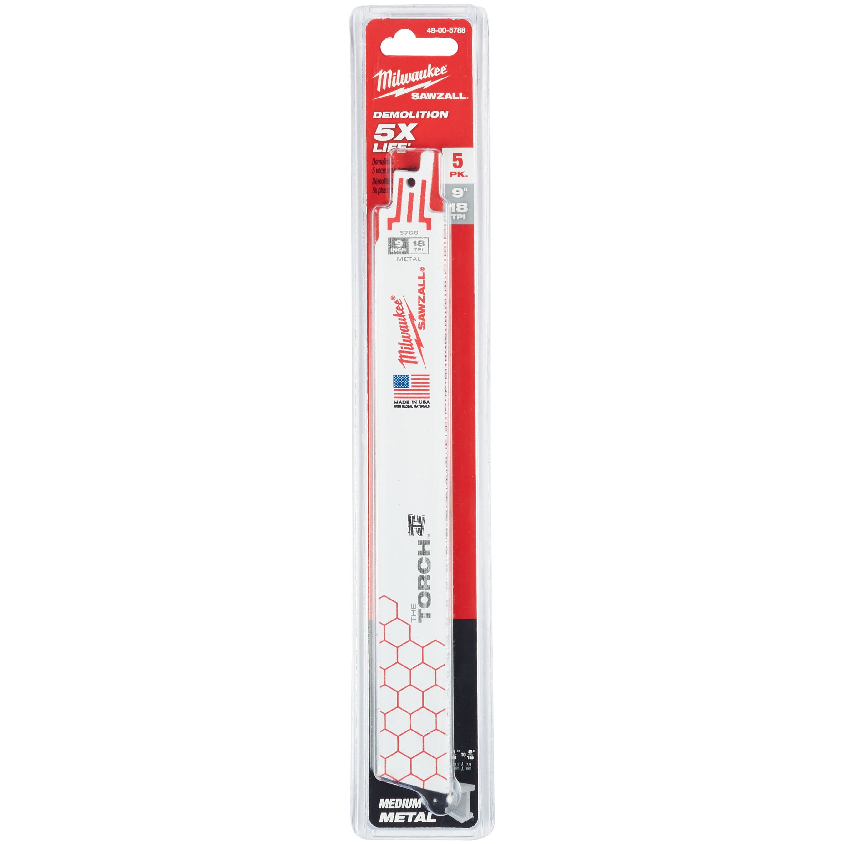 48-00-5788 Milwaukee SAWZALL TORCH Metal Demolition Blades, 5 Pack