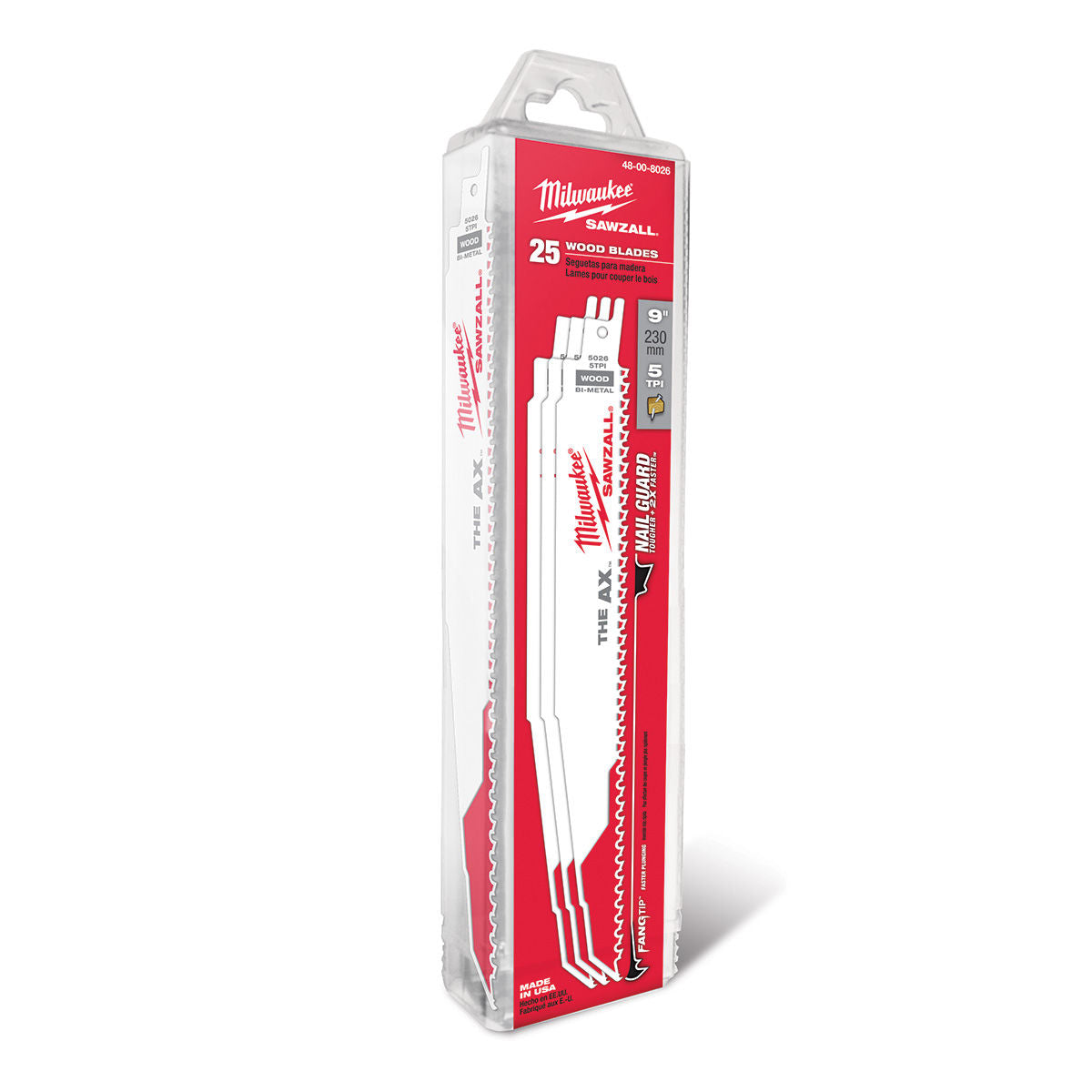 48-00-8026 Milwaukee The Ax Sawzall Blades, 5 Tooth, 9" Length, 25 Pack