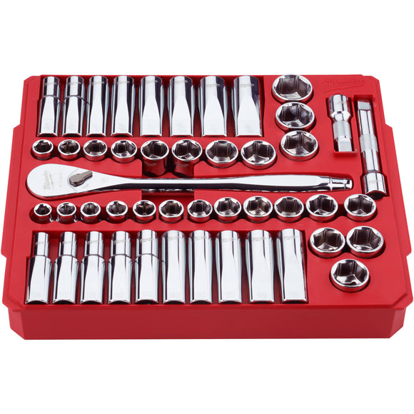 48-22-9010 Milwaukee 1/2" Drive 47pc Ratchet and Socket Set, SAE & Metric