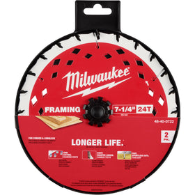 48-40-0722 Milwaukee 7-1/4" 24T Framing Saw Blade, 2-Pack