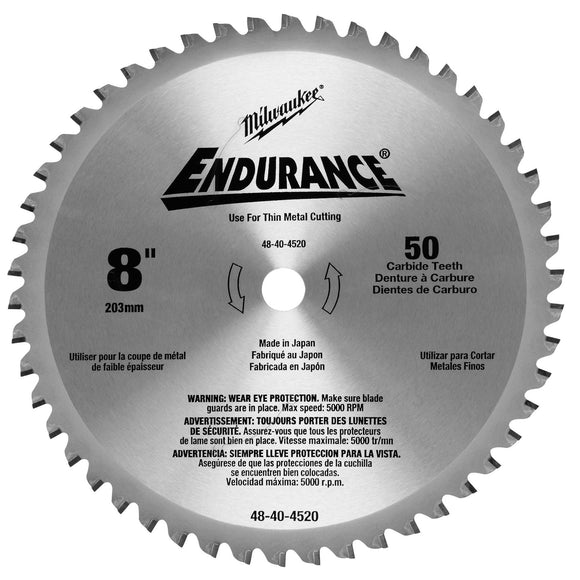 48-40-4520 Milwaukee Circular Saw Metal Cutting Blade, 8" 50 Tooth