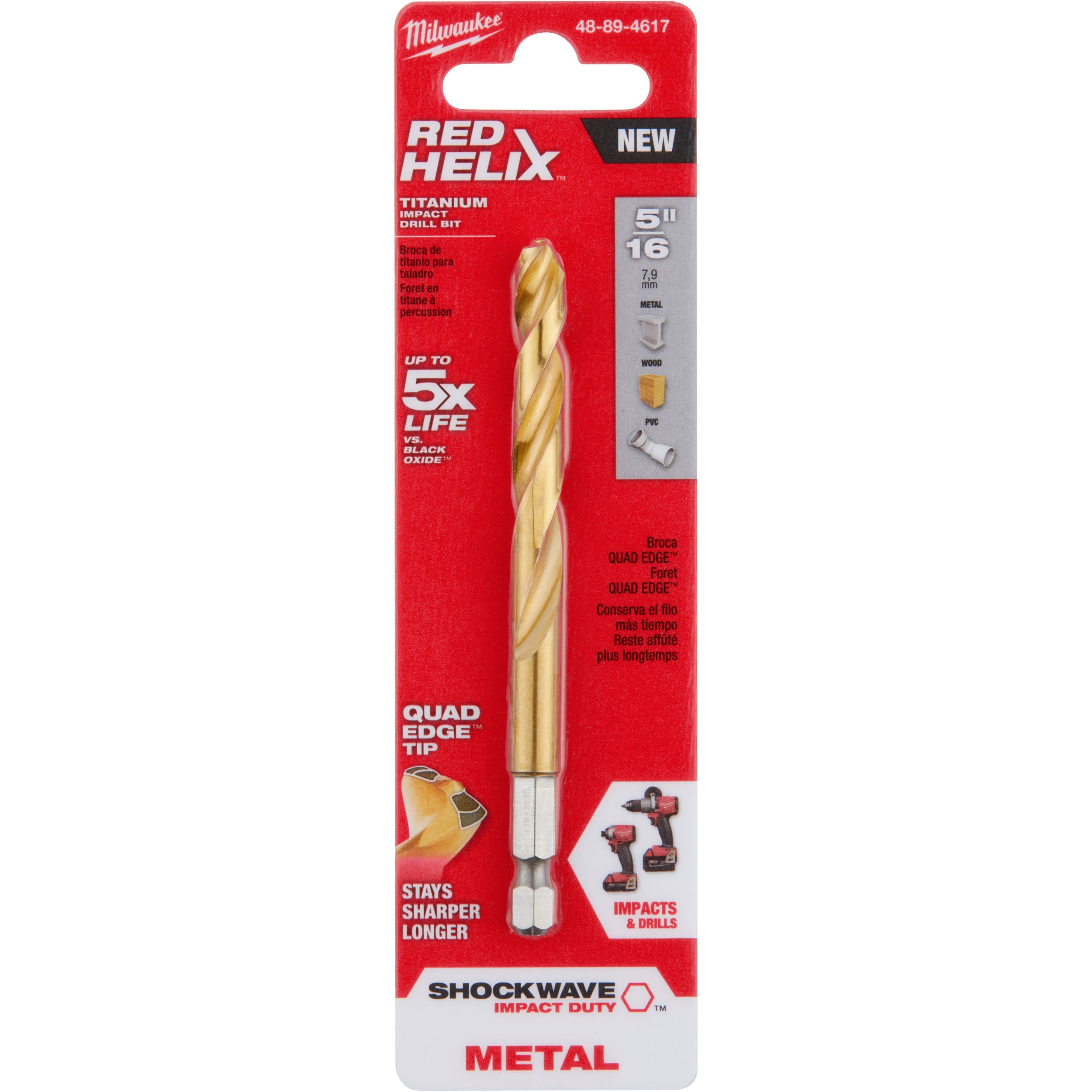 48-89-4617 Milwaukee SHOCKWAVE RED HELIX Titanium Drill Bit, 5/16"