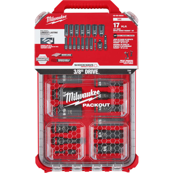 49-66-6800 Milwaukee SHOCKWAVE Impact Duty 17-Piece SAE PACKOUT Socket Set