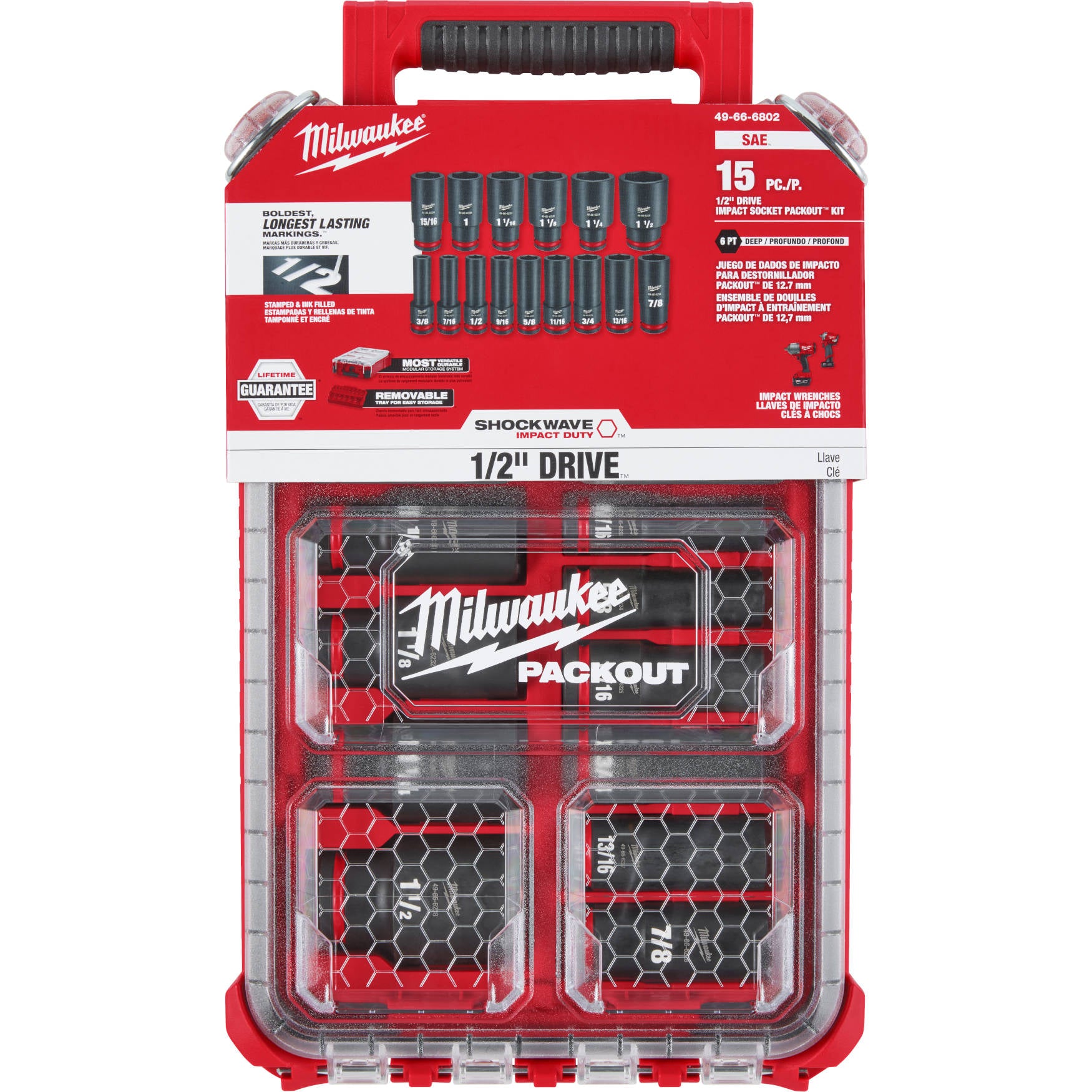 SHOCKWAVE Impact Duty Socket 1/2 Dr 15PC SAE PACKOUT Set