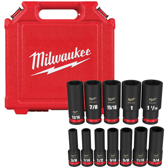 49-66-7011 Milwaukee 12PC SHOCKWAVE Impact Duty 1/2" Drive SAE Deep Socket Set