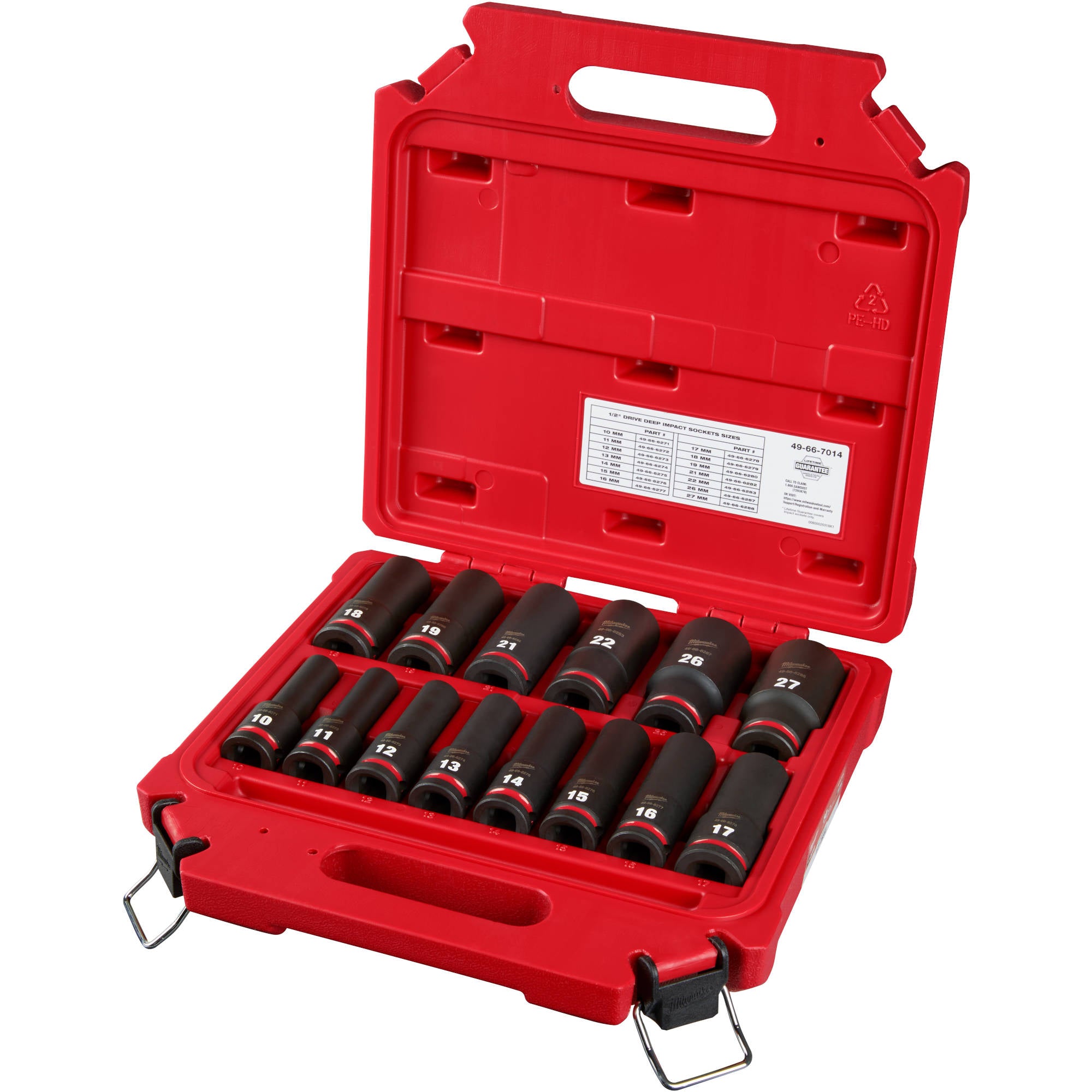 49-66-7014 Milwaukee 14PC SHOCKWAVE 1/2" Drive Metric Deep 6 Point Socket Set