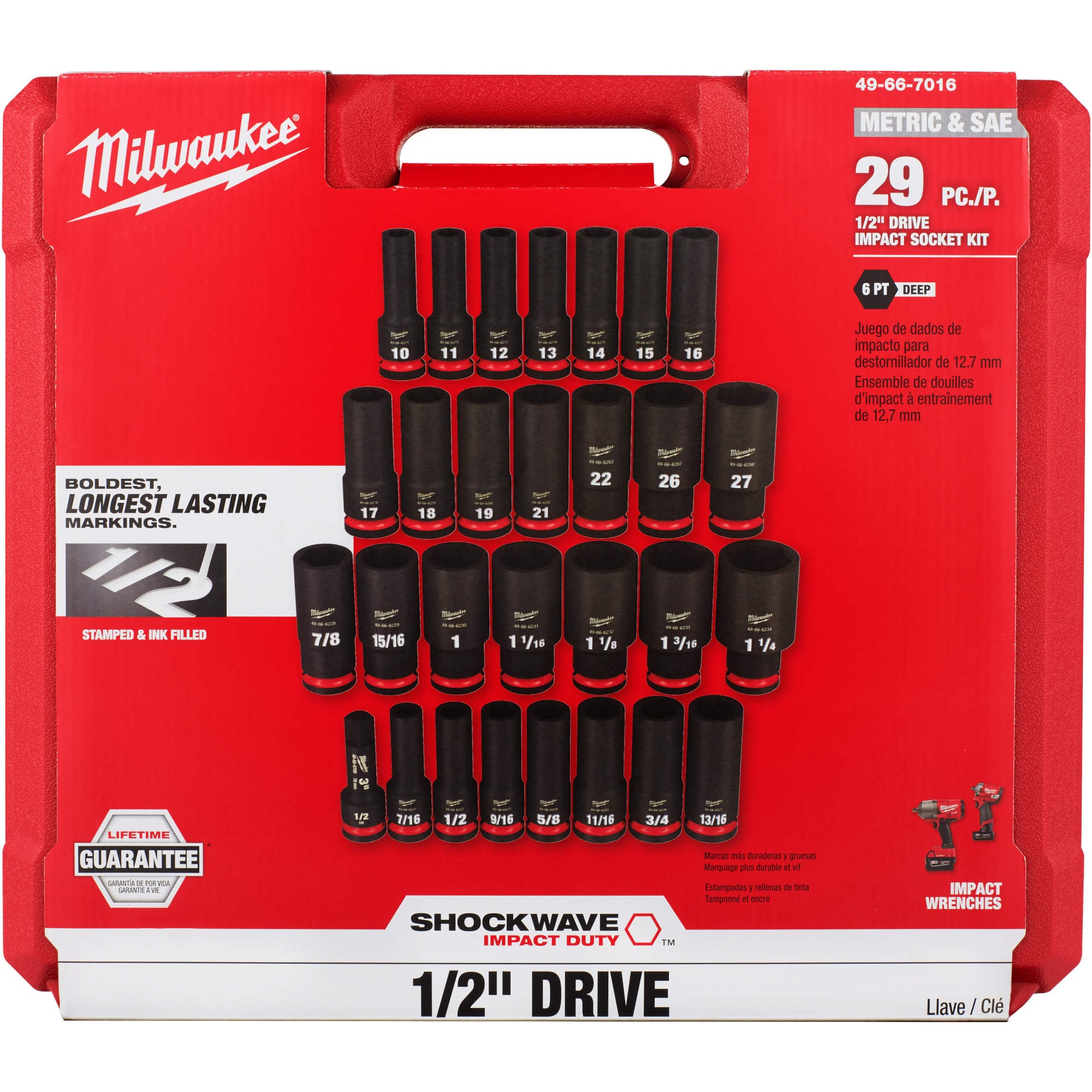 29PC SHOCKWAVE Impact Duty 1/2" Drive SAE & Metric Deep 6 Point Socket Set