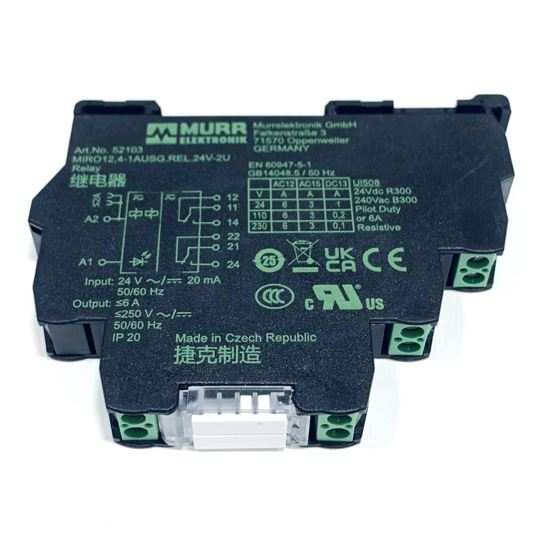 52103 Murrelektronik Interface Relay 35mm DIN Rail Mount 24 VAC/VDC