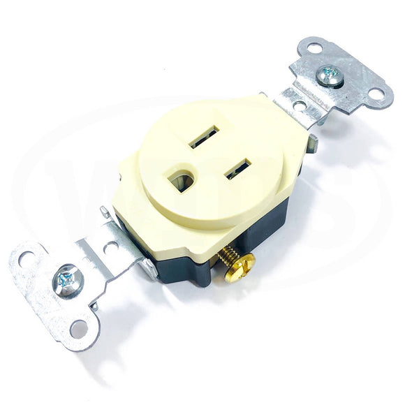 5251-I Pass & Seymour Single Receptacle, 15A, 125V, Commercial Grade, Ivory